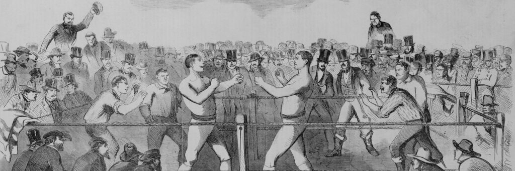 The great prize fight between Morrissey and the Benicia Boy at Long Point Canada West the commencement of the fight from a sketch taken on the spot by our own artist. LCCN98500131 copy