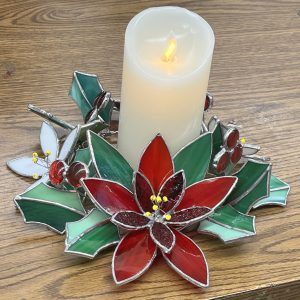 Stained Glass Poinsettia Candle Ring